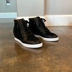 Paolo mixed media wedge high top sneakers. Black, size 9